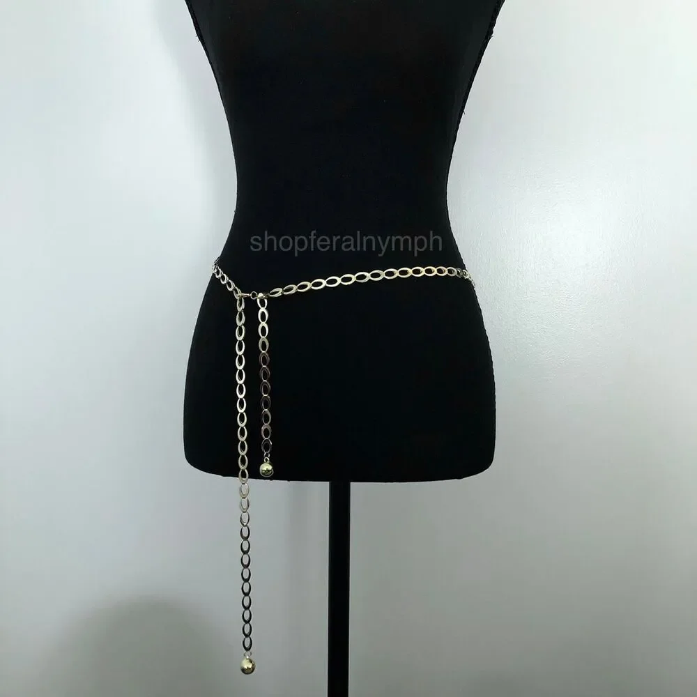 Y2K Minimalist Gold Oval Link Chain Belt, Fits Up to 42.5 Inches, X7GA1184